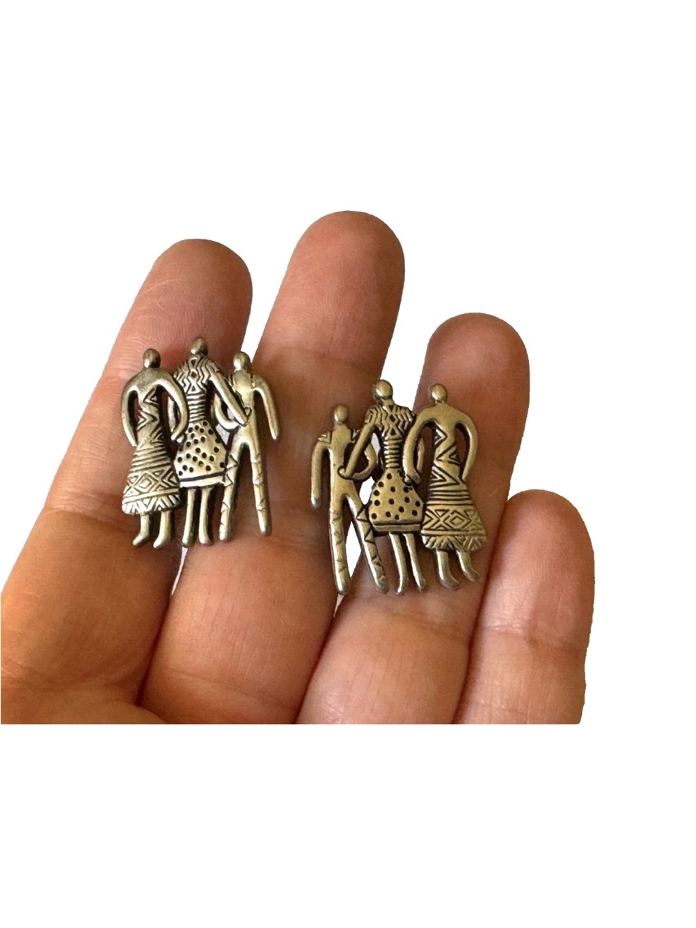 Laurel Burch Silver-Tone Tribal Family Stud Earrings